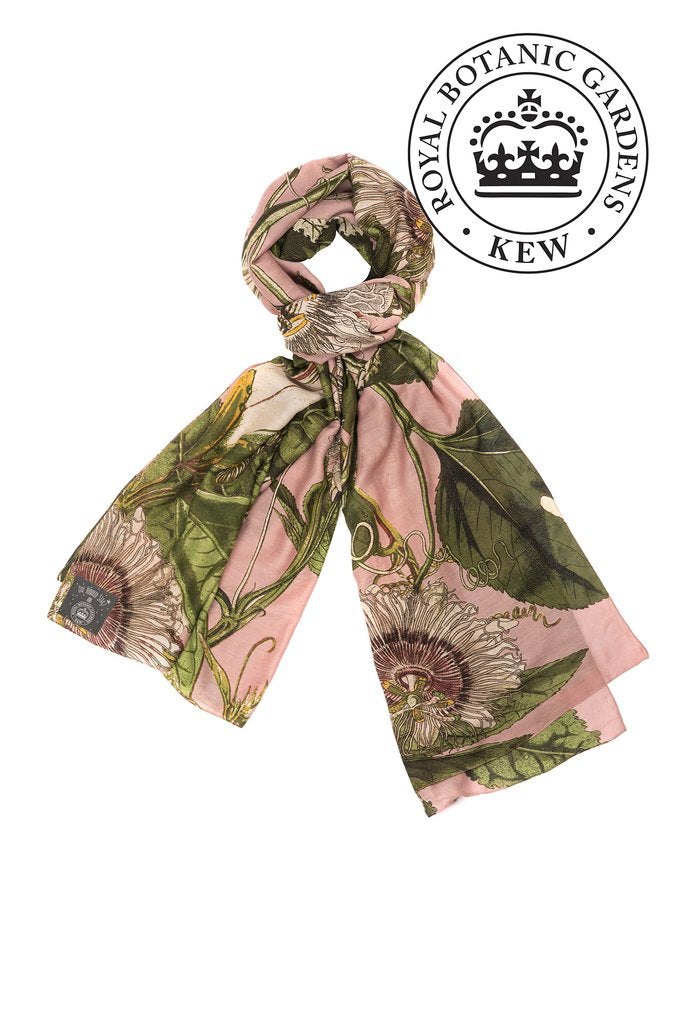 One Hundred Stars & Kew Gardens Passion Flower Scarf Pink