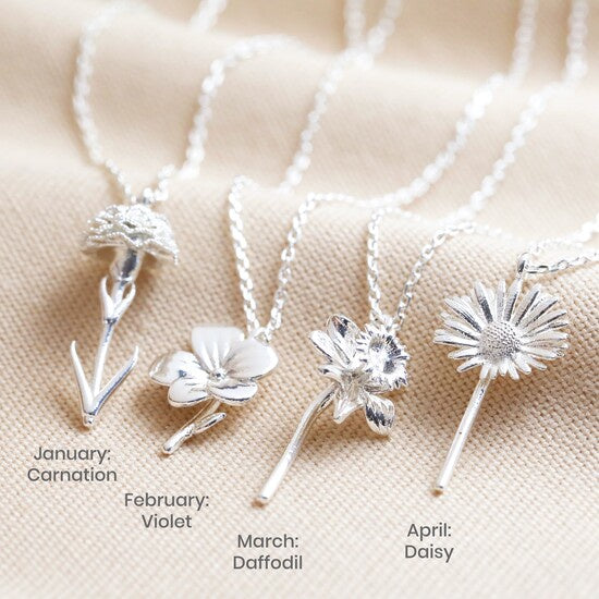 MARCH BIRTH FLOWER NECKLACE IN SILVER