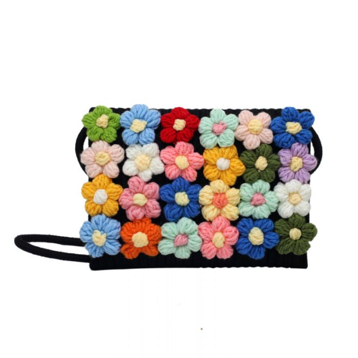 Black Bag With Knitted Flowers